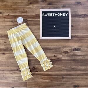 NWT SweetHoney Nelly Knit Ruffle Leggings - Mustard Wide Stripe Cotton Pants 3T